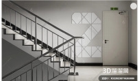 现代 楼梯间 不锈钢扶手楼梯 消防楼梯 转角楼梯 栏杆扶手 消防门3D模型 ICI2202387162