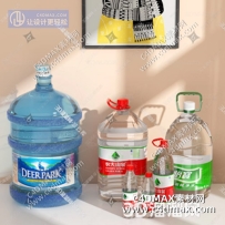 C4D模型-矿泉水瓶3D模型水桶承重