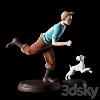 小男孩跟奔跑的狗狗模型