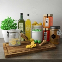 C4D模型-柠檬模型果汁模型砧板模型饮料模型盆栽模型绿植模型